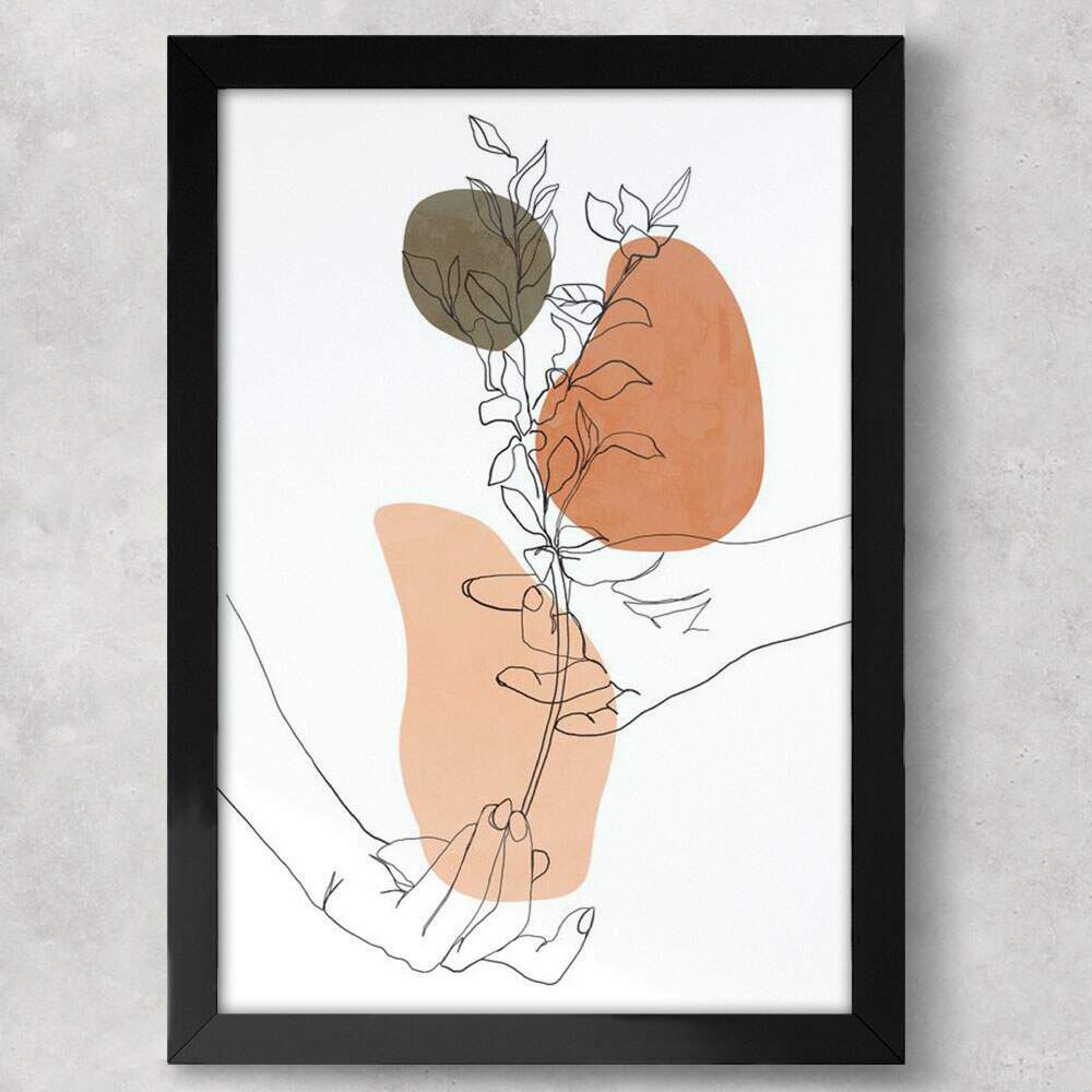 Quadro Decorativo Abstrato Mos e Folhas Minimalistas Boho