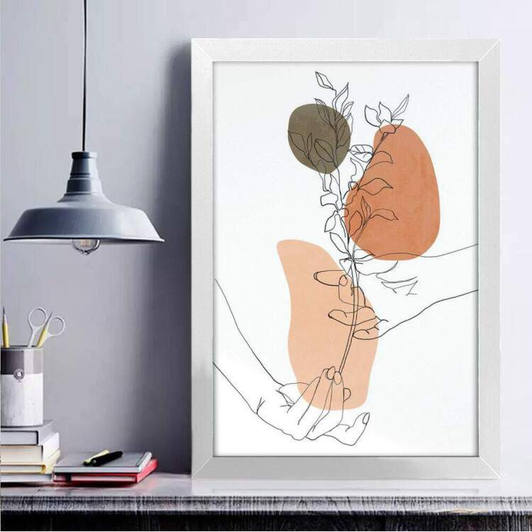 Quadro Decorativo Abstrato Mos e Folhas Minimalistas Boho