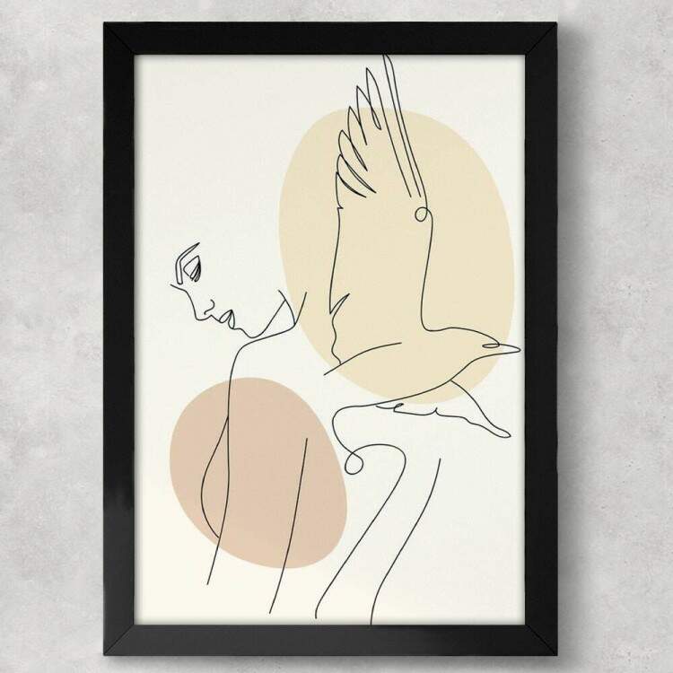 Quadro Decorativo Abstrato Mulher e Pssaro Minimalistas