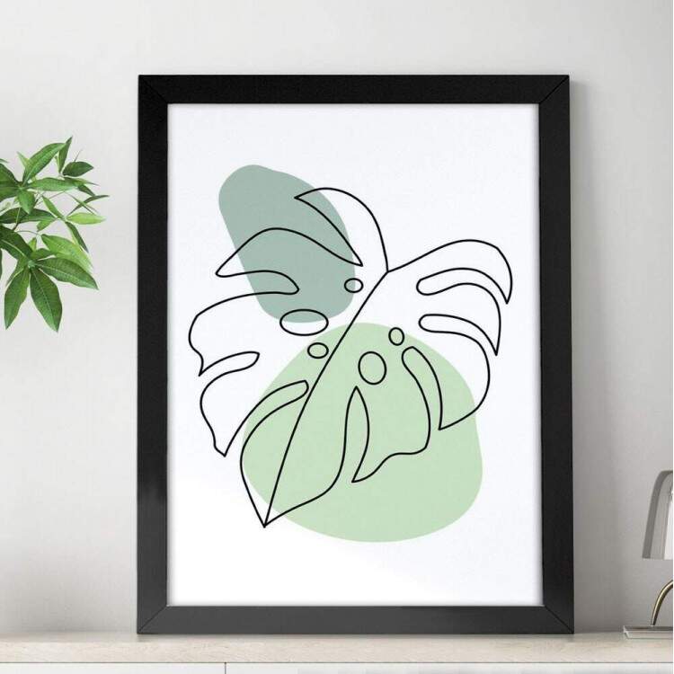 Quadro Decorativo Abstrato Folha e Crculos Minimalista