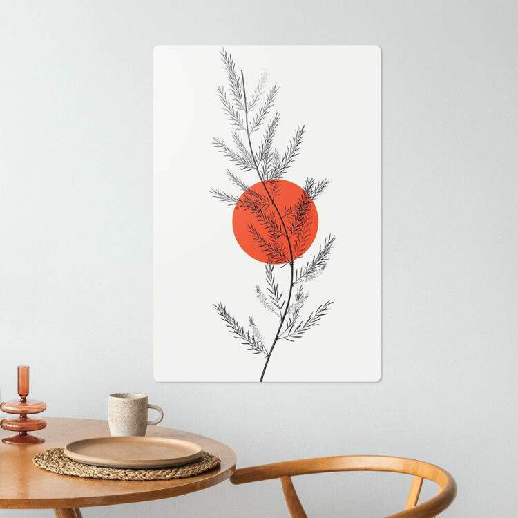 Placa Decorativa Galho e Crculo Laranja