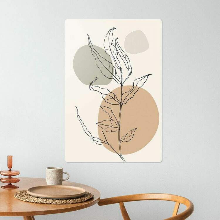 Placa Abstrato Folha e Crculos Minimalistas