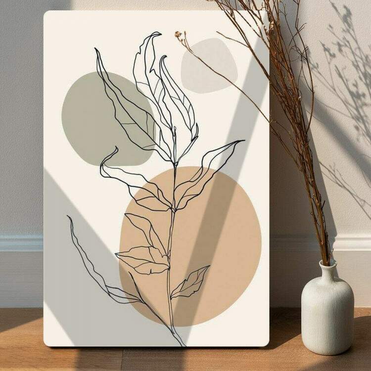 Placa Abstrato Folha e Crculos Minimalistas