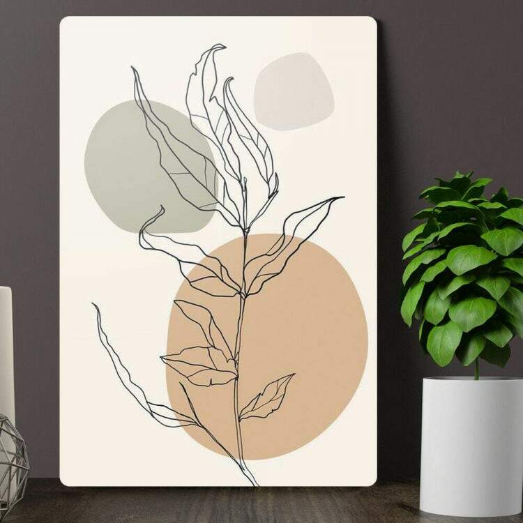 Placa Abstrato Folha e Crculos Minimalistas