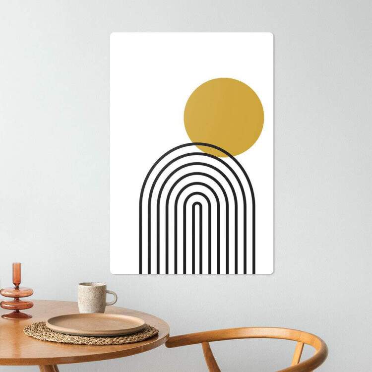 Placa Decorativa Abstrato Sol e Linhas Pretas Minimalista