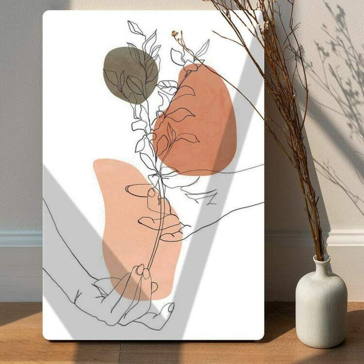 Placa Decorativa Abstrato Mos e Folhas Minimalistas