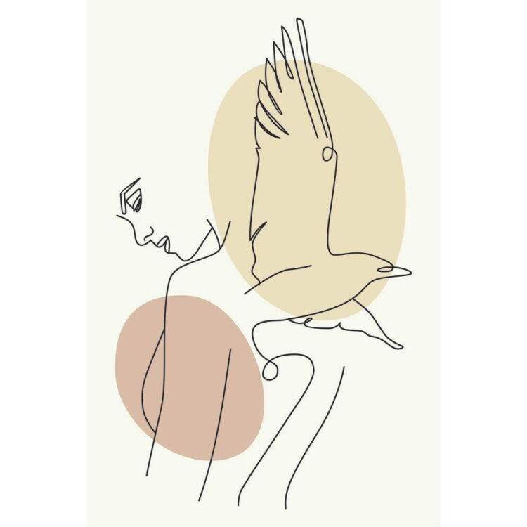 Placa Abstrato Mulher e Pssaro Minimalistas