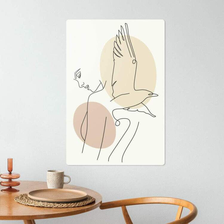 Placa Abstrato Mulher e Pssaro Minimalistas