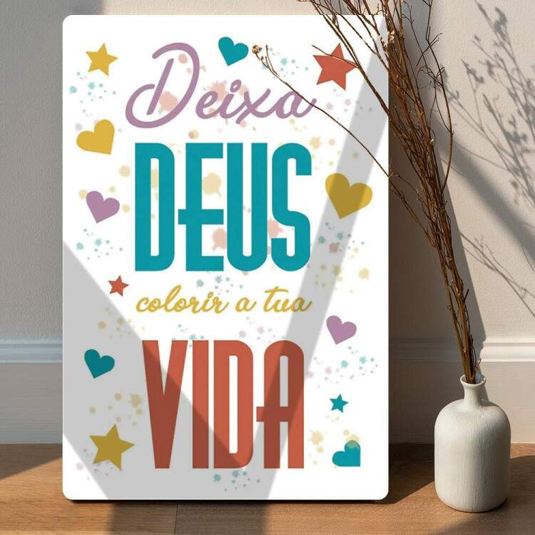 Placa Decorativa F e Religio Deixa Deus Colorir a Sua Vida