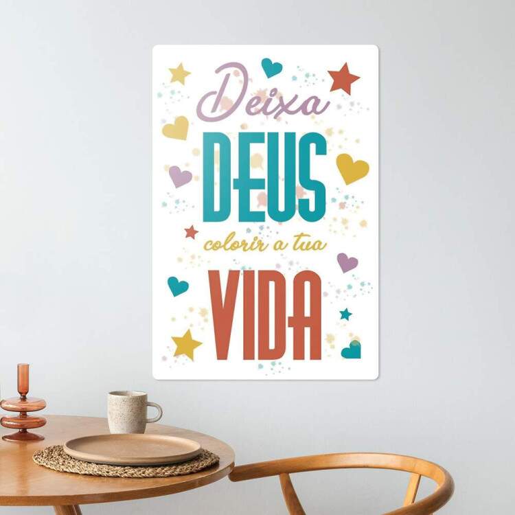 Placa Decorativa F e Religio Deixa Deus Colorir a Sua Vida