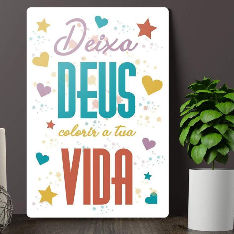 Placa Decorativa F e Religio Deixa Deus Colorir a Sua Vida