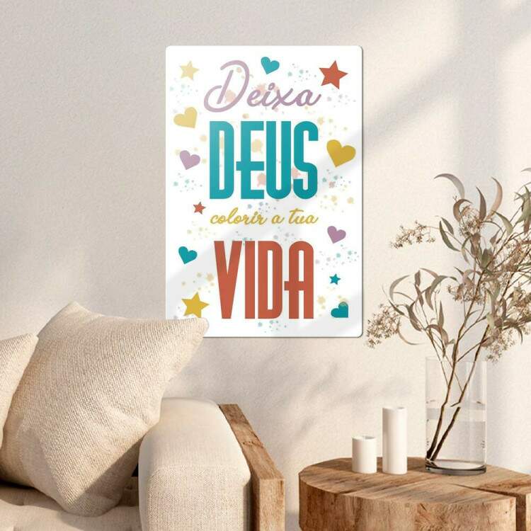 Placa Decorativa F e Religio Deixa Deus Colorir a Sua Vida