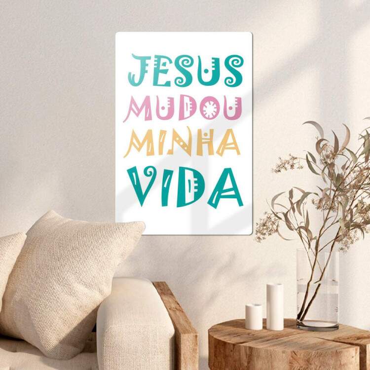 Placa Decorativa F e Religio Jesus Mudou Minha Vida