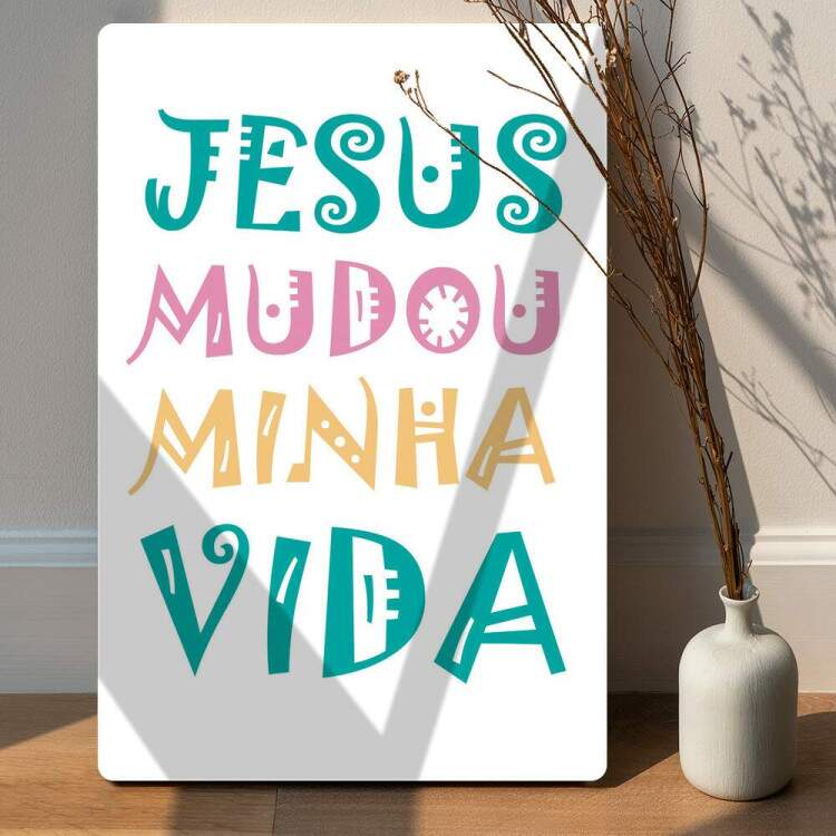 Placa Decorativa F e Religio Jesus Mudou Minha Vida