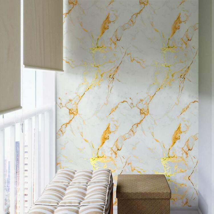 Papel de Parede Mrmore Branco com Dourado