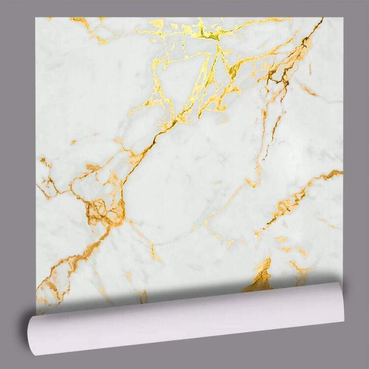 Papel de Parede Mrmore Branco com Dourado