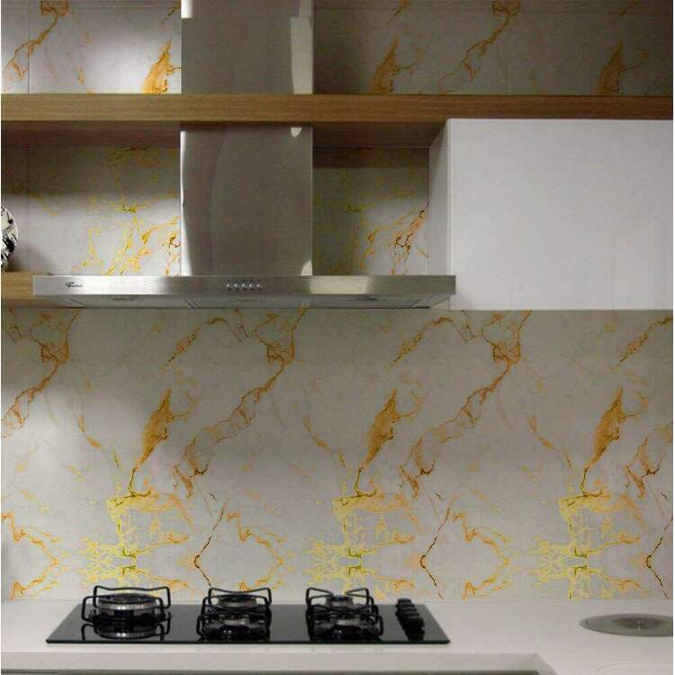 Papel de Parede Mrmore Branco com Dourado