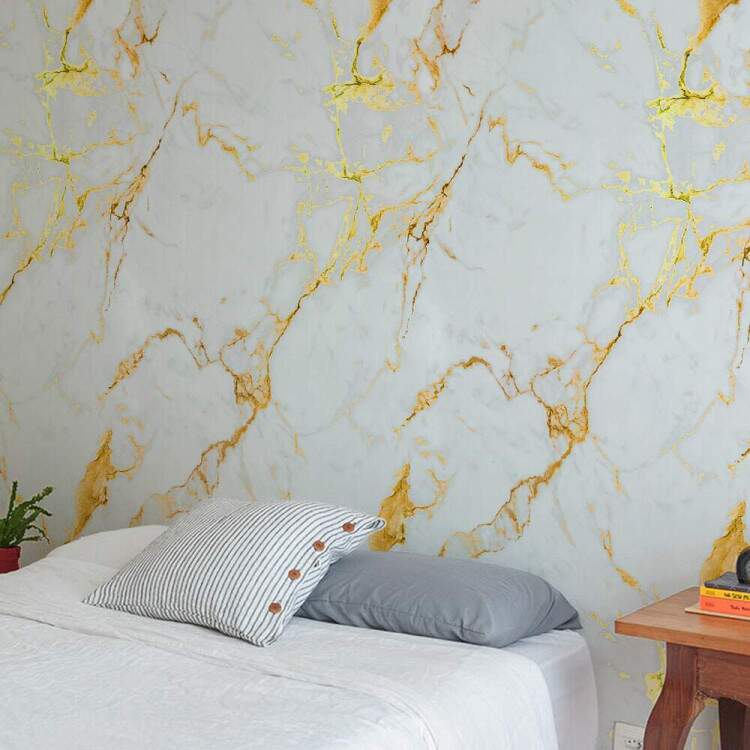 Papel de Parede Mrmore Branco com Dourado