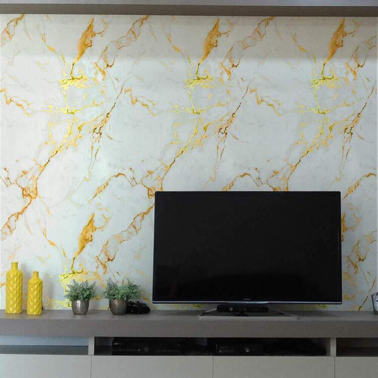 Papel de Parede Mrmore Branco com Dourado