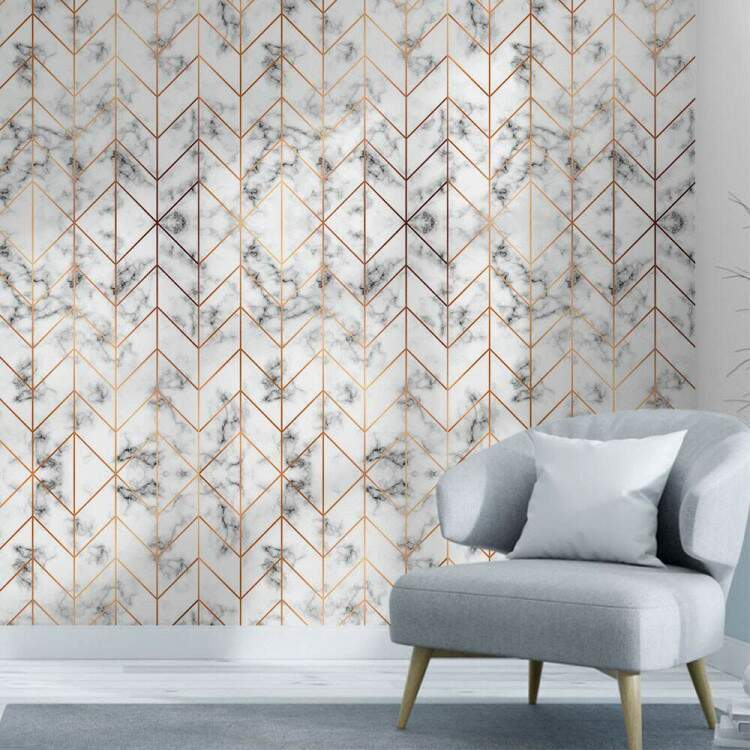 Papel de Parede Mrmore Branco com Rose Chevron