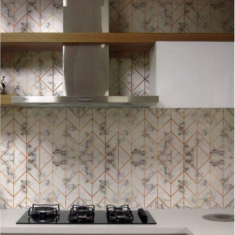 Papel de Parede Mrmore Branco com Rose Chevron