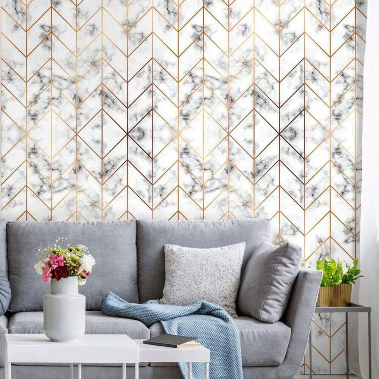 Papel de Parede Mrmore Branco com Rose Chevron