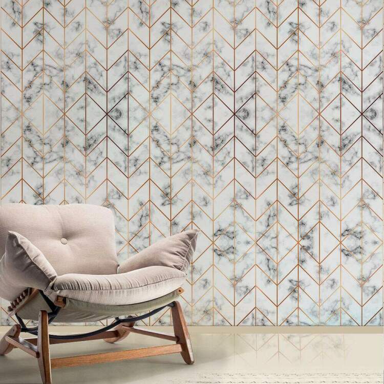 Papel de Parede Mrmore Branco com Rose Chevron