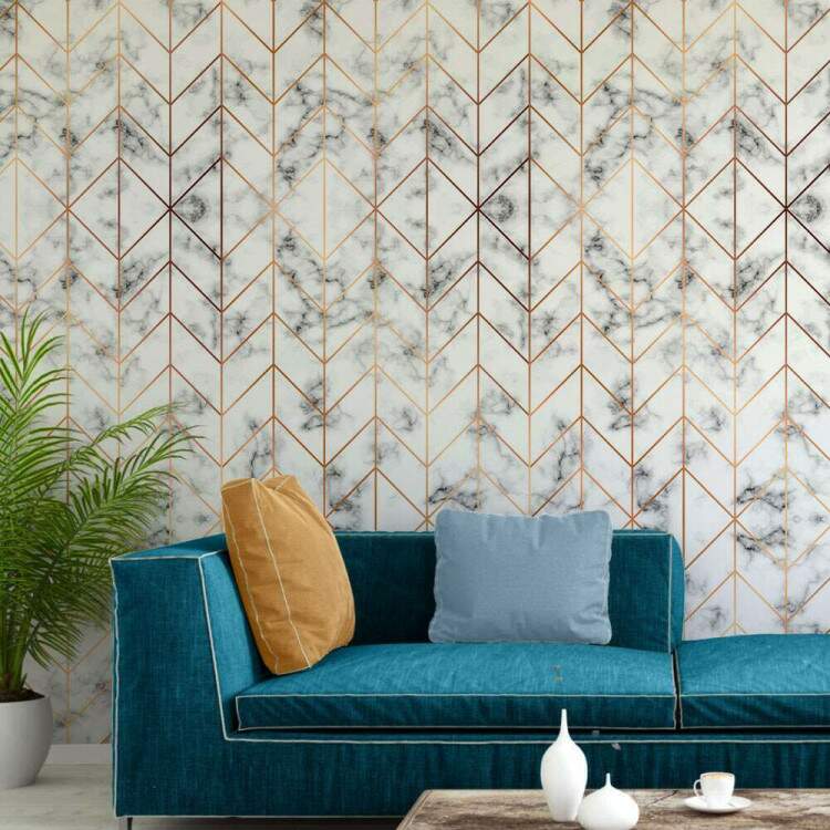 Papel de Parede Mrmore Branco com Rose Chevron