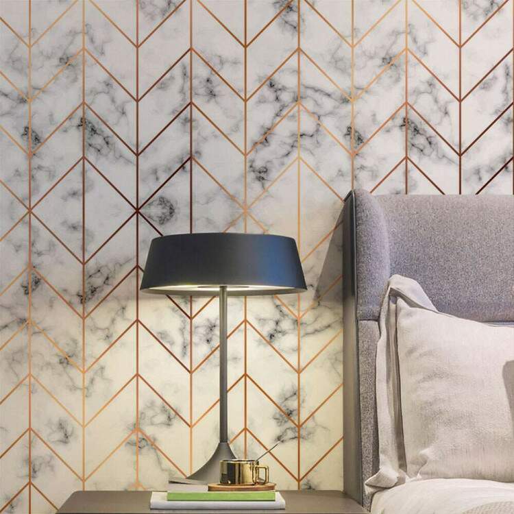 Papel de Parede Mrmore Branco com Rose Chevron