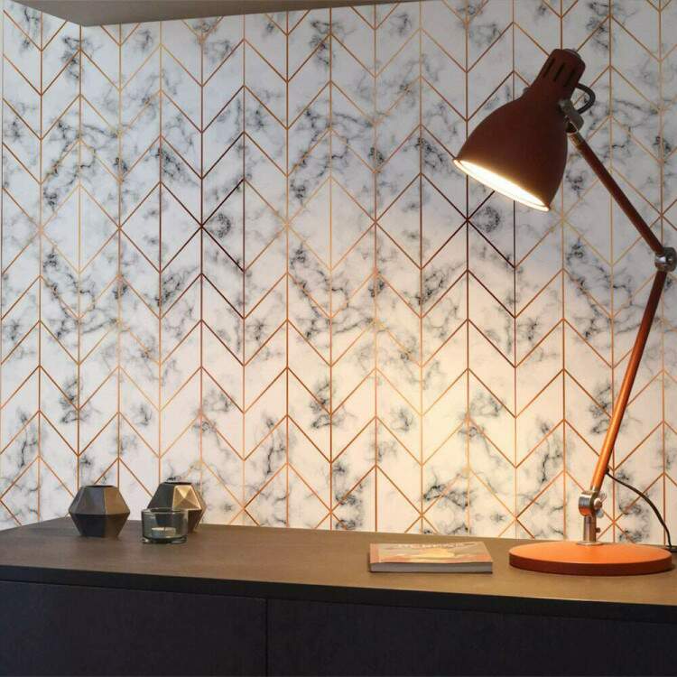 Papel de Parede Mrmore Branco com Rose Chevron