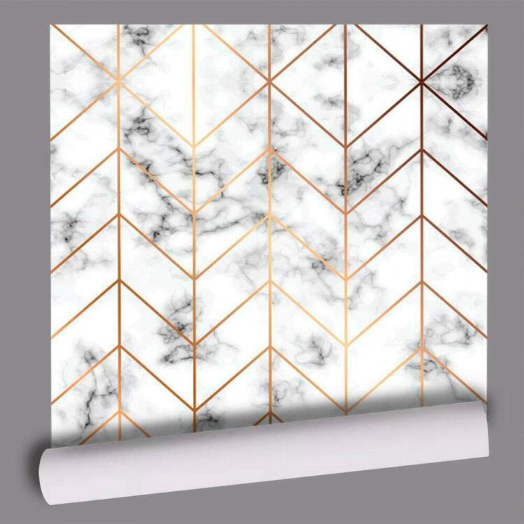 Papel de Parede Mrmore Branco com Rose Chevron