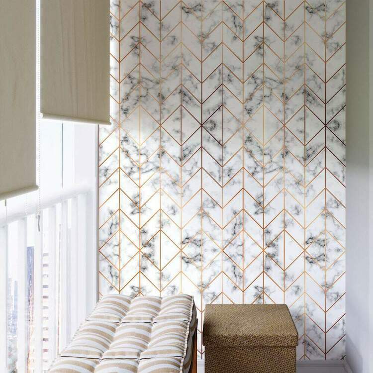 Papel de Parede Mrmore Branco com Rose Chevron