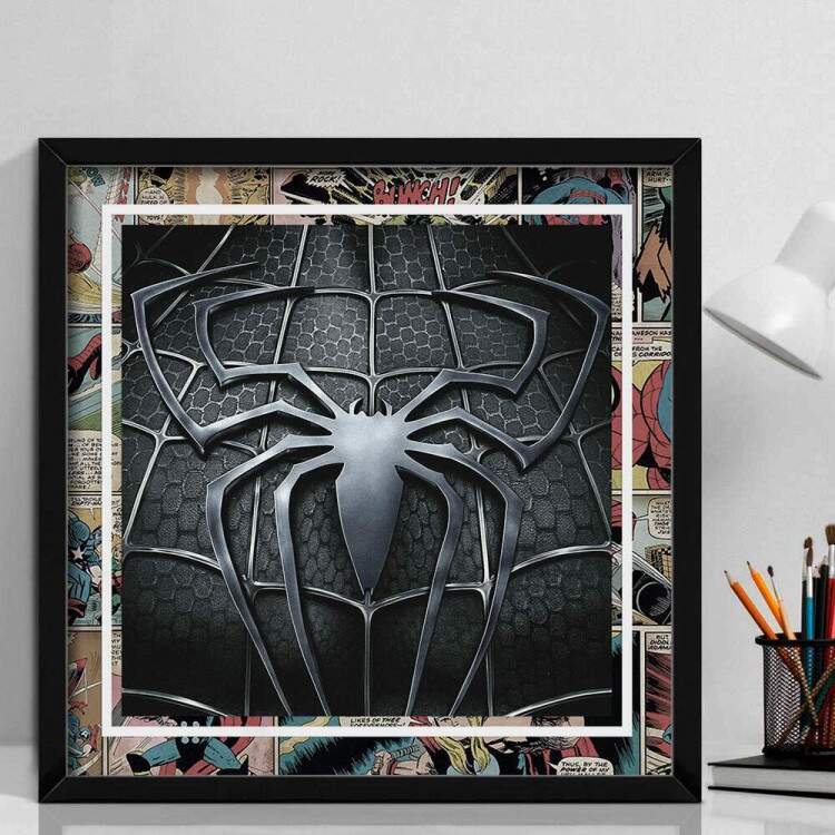 Quadro Decorativo Quadrado Traje Homem Aranha Fundo Quadrinhos