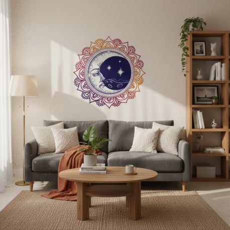 Adesivo de Parede Mandala Colorida Lua