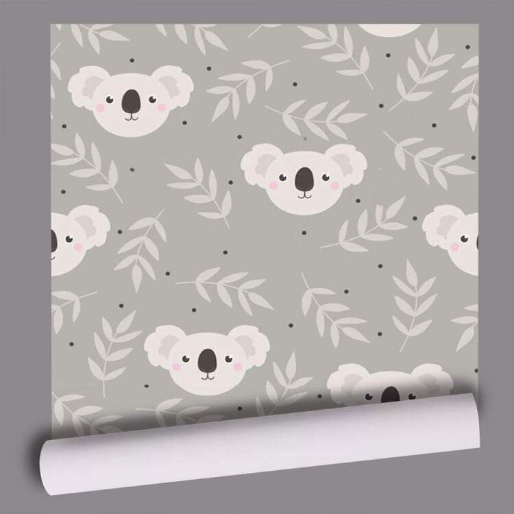 Papel de Parede Infantil Coalas Cinza