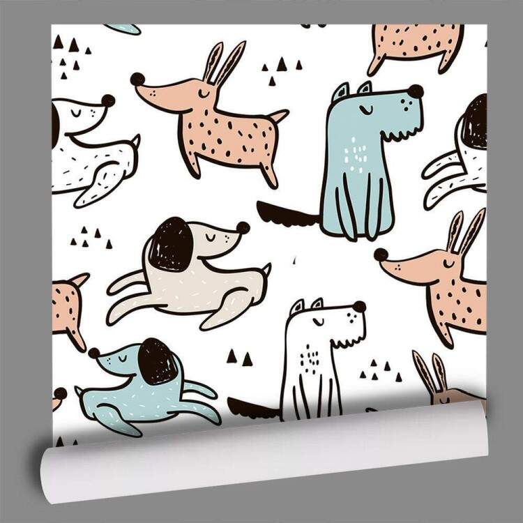 Papel de Parede Infantil Desenhos de Cachorrinhos Coloridos