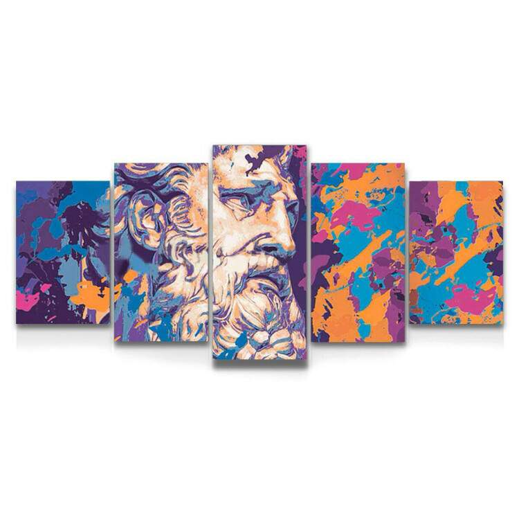 Kit 5 Quadros Decorativos Mosaico Rosto Esttua Romana