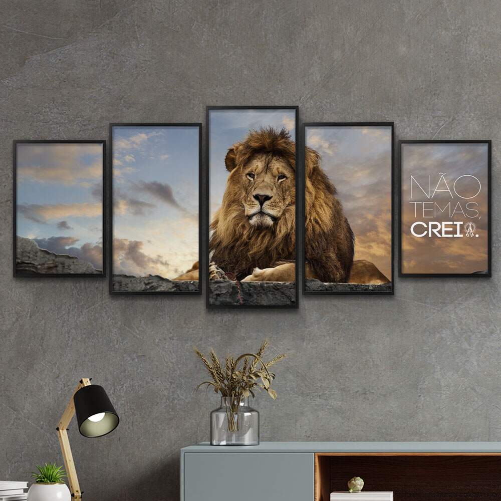 Kit Quadros Decorativos Mosaico Le�o N�o Temas Creia