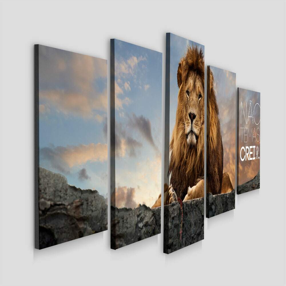 Kit Quadros Decorativos Mosaico Le�o N�o Temas Creia