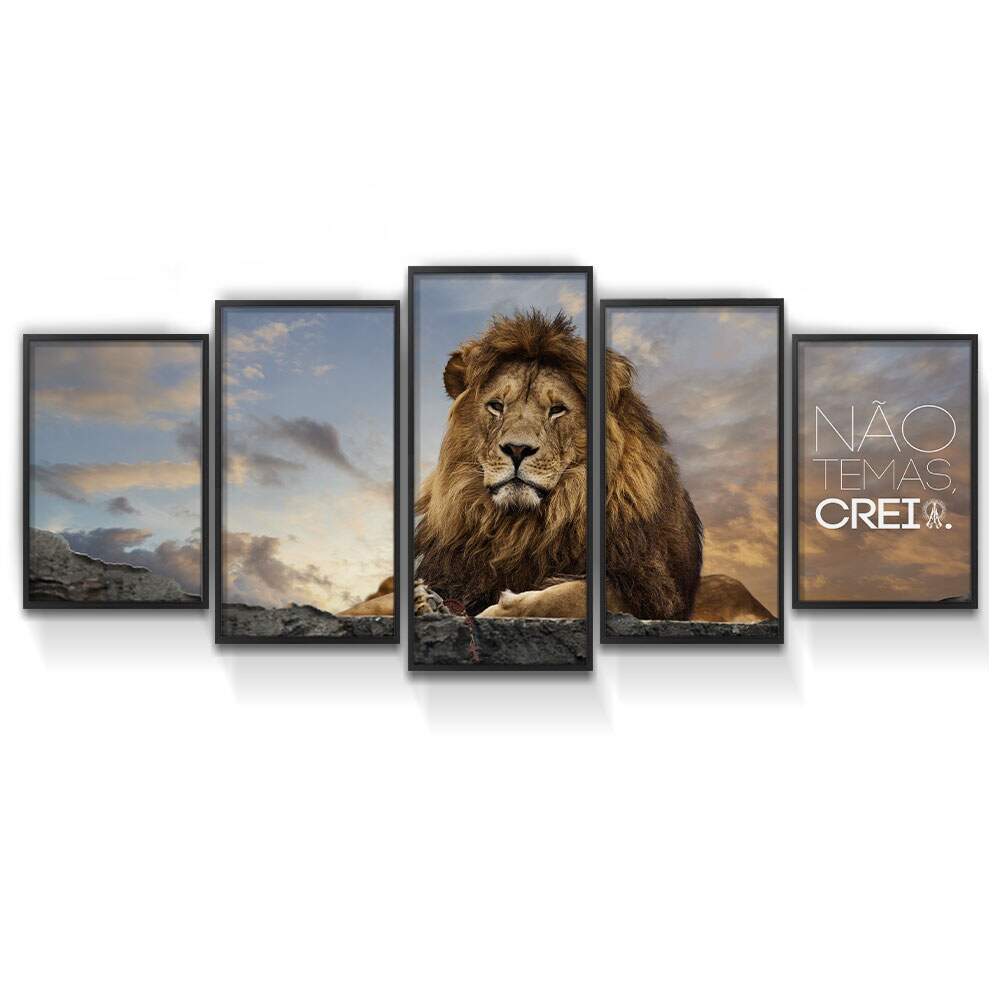 Kit Quadros Decorativos Mosaico Le�o N�o Temas Creia