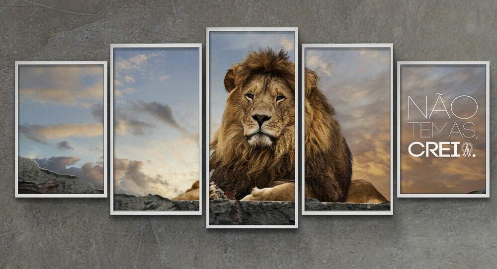 Kit Quadros Decorativos Mosaico Le�o N�o Temas Creia