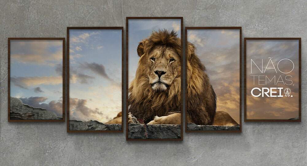 Kit Quadros Decorativos Mosaico Le�o N�o Temas Creia