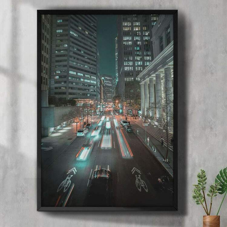 Quadro Decorativo Carros a Noite na Cidade