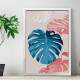 Quadro Decorativo Abstrato Folhas Tropicais Rosa e Azul