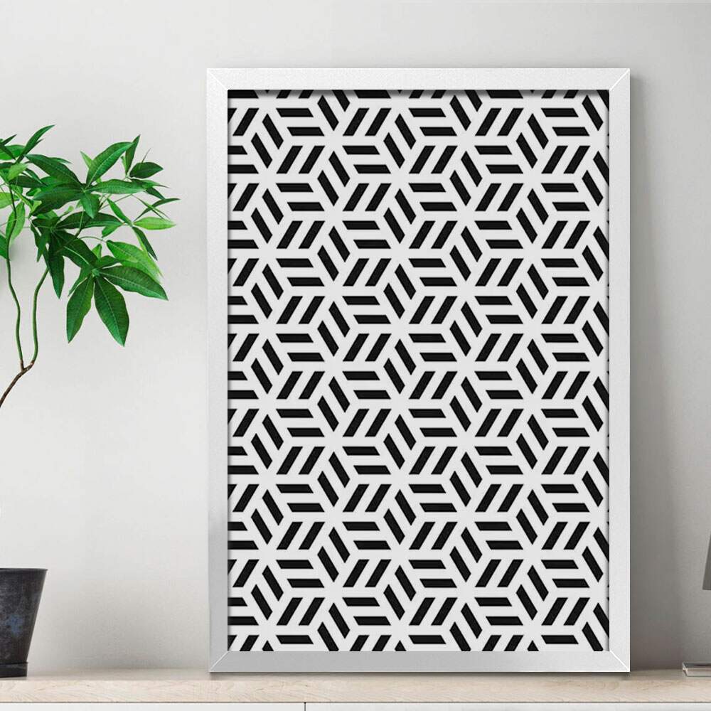 Quadro Decorativo Abstrato Geom�trico Cubos Preto e Branco