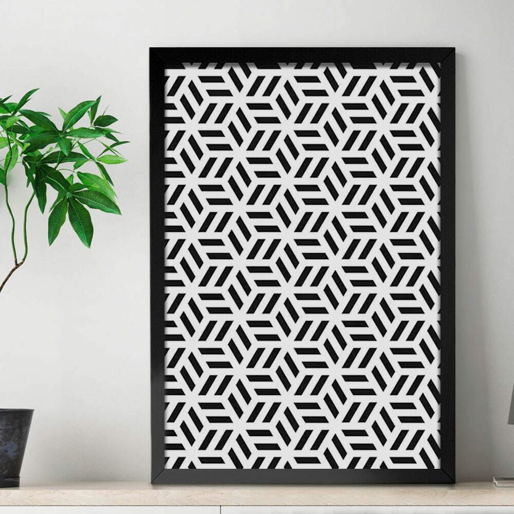 Quadro Decorativo Abstrato Geomtrico Cubos Preto e Branco