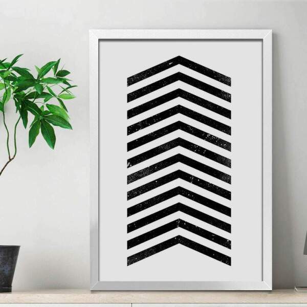 Quadro Decorativo Abstrato Geomtrico Setas Preto e Branco