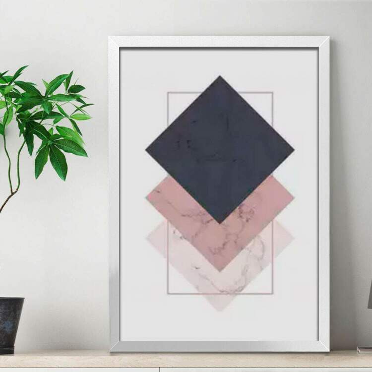 Quadro Decorativo Geomtrico Polgono Mrmore Rose com Preto e Branco