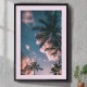 Quadro Decorativo Coqueiros e Nuvens Rosas
