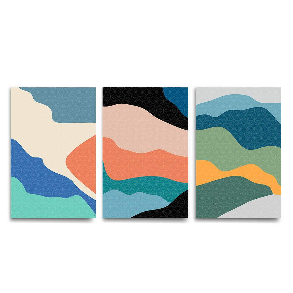 Kit 3 Quadros Decorativos Abstrato Colorido Ondas